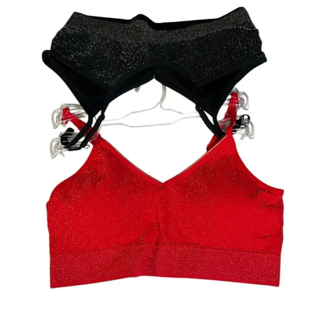 Abound 2 Pack NWT Padded Sports Bras Red & Black Shimmer Size Small Wear 2 Ways